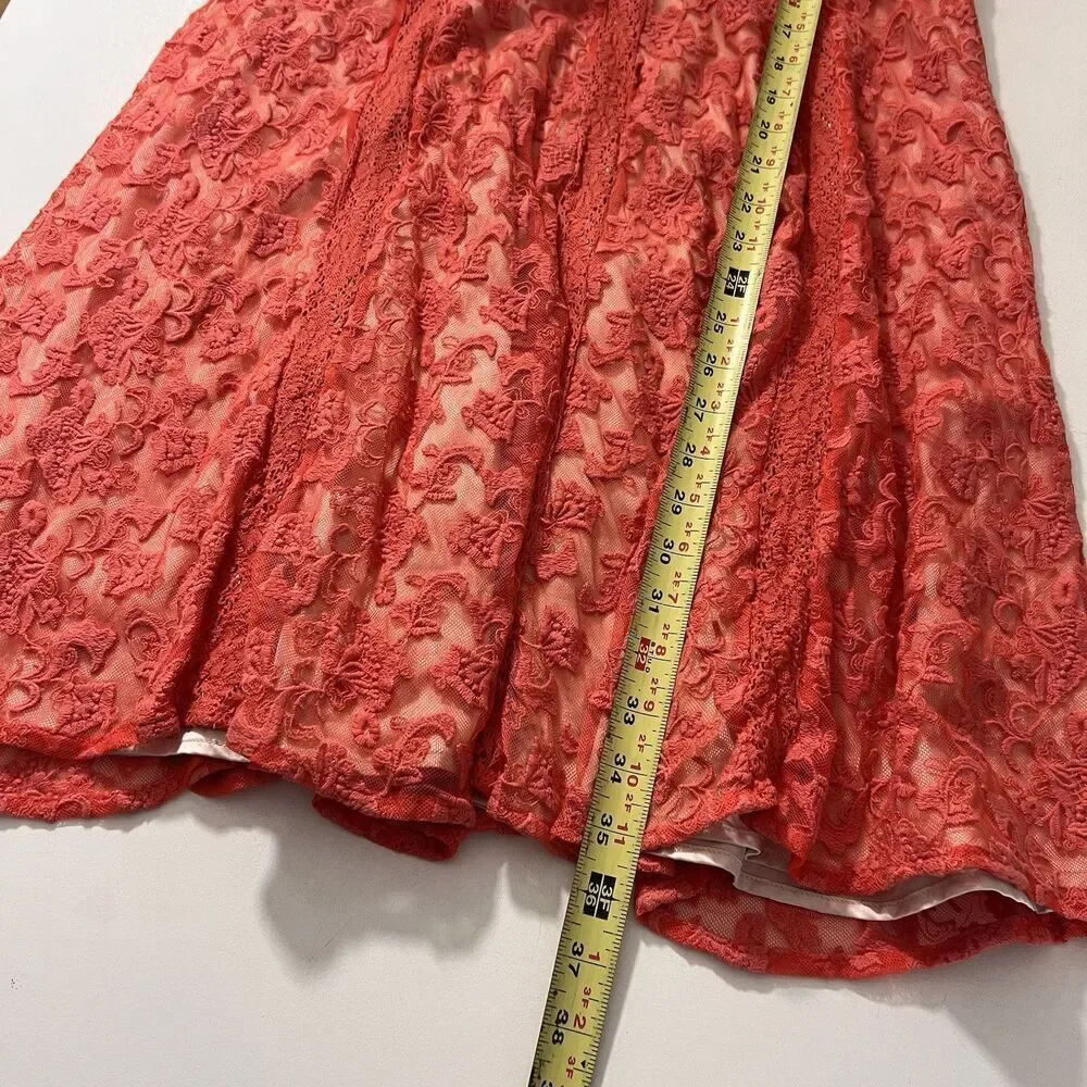 Sundance Catalog Lace Dress Floral‎ Coral Pink Prarie Fit Flare Size 14